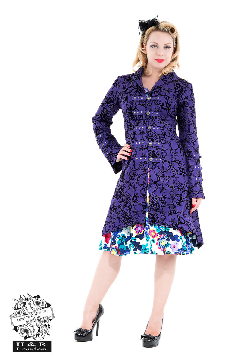 Purple Flocked Evening Swing Dress